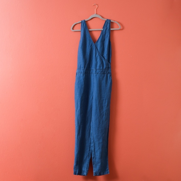 Madewell Crossback Linen Indigo Jean Jumpsuit 0 - Picture 3 of 8